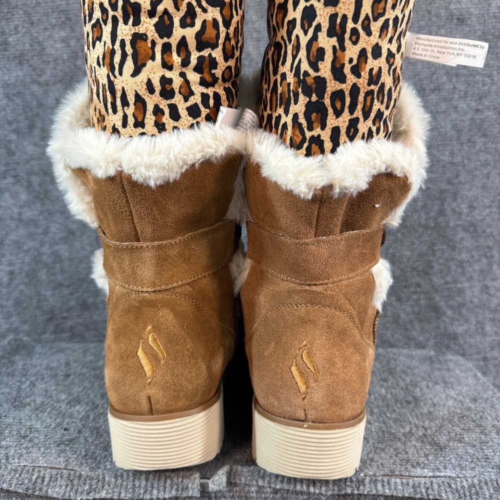 Skechers Womens Tan Suede Faux Fur Trim Button Mid Calf Winter Boots 8 - Picture 3 of 11